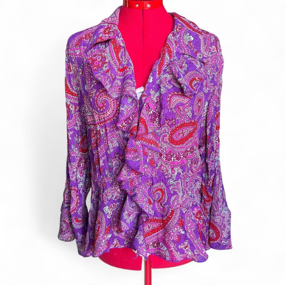 y2k michelle michelle purple paisley ruffle blouse & bell sleeves size XL